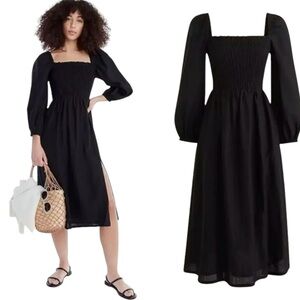 J. Crew Black Smocked Puff Sleeves Dress size XS